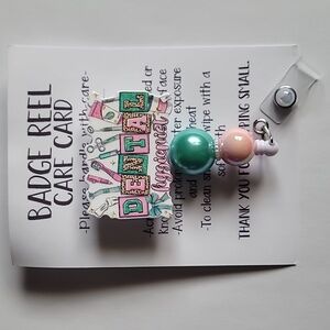 Hand Crafted Dental Hygienist Badge Reel - Pink, Green, White